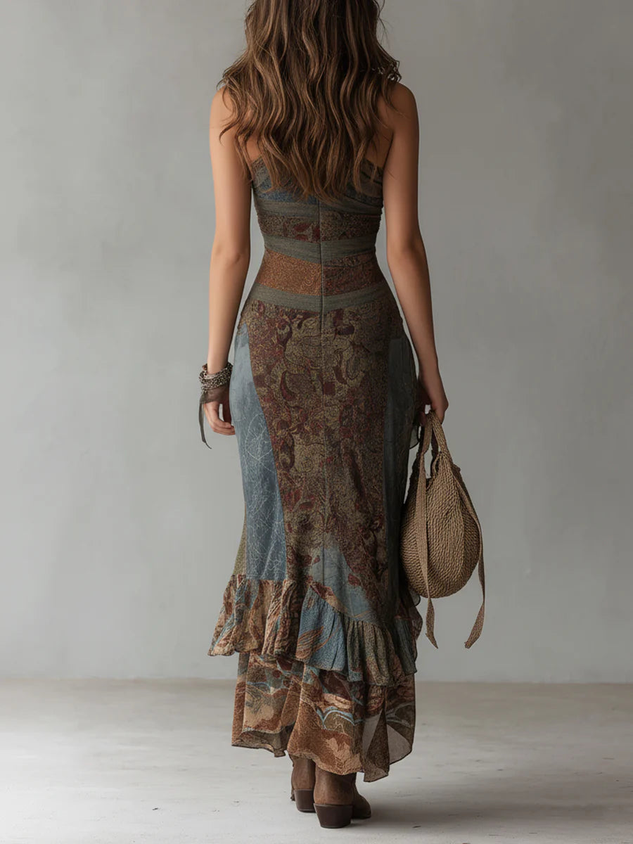 Zaya | Vestido maxi asimétrico con estampado étnico
