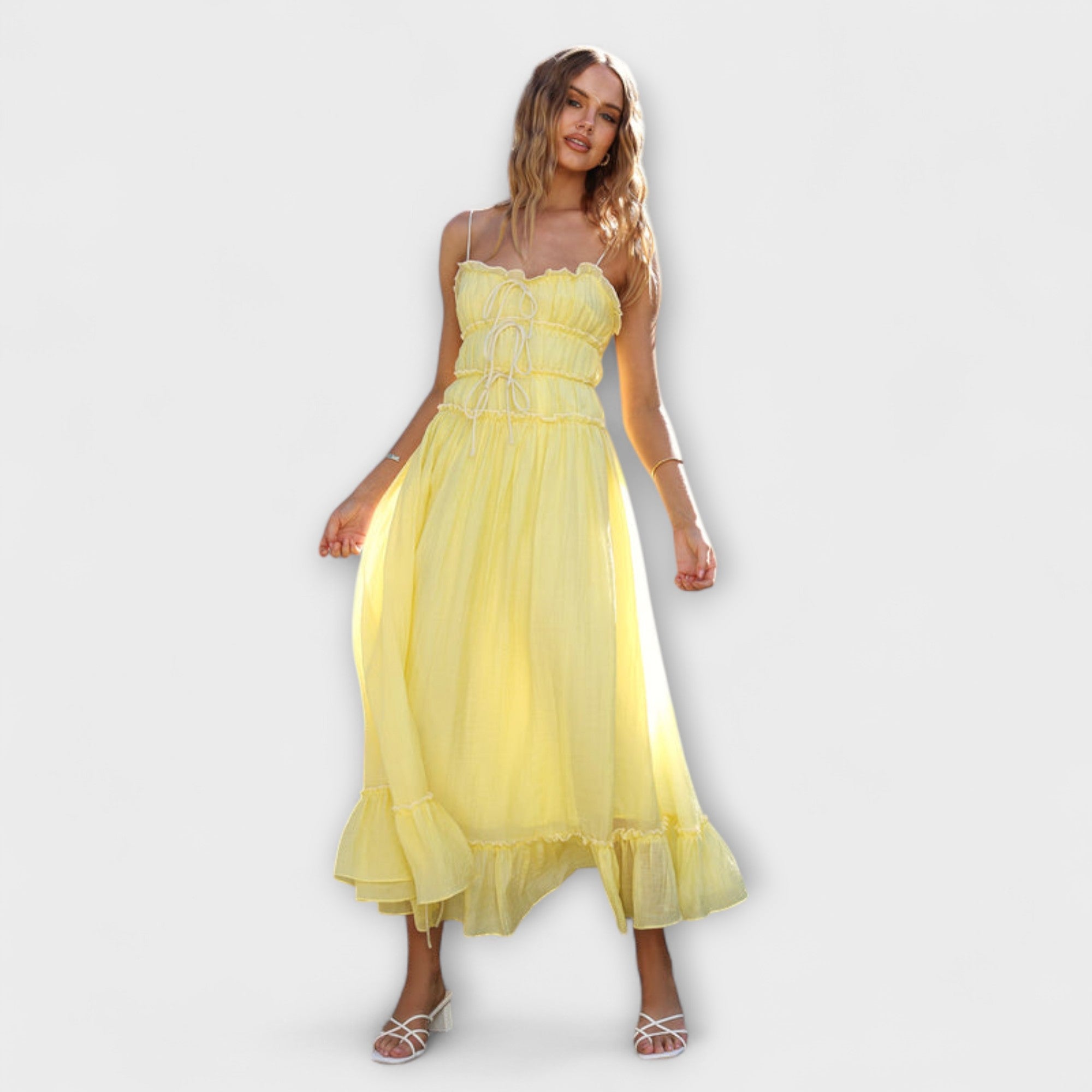 Celine - Vestido midi sin mangas con volantes