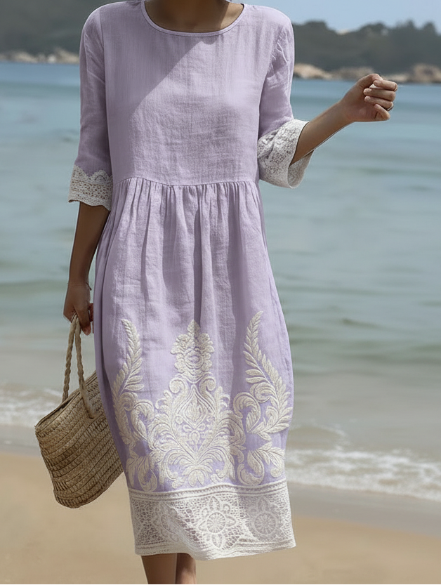 Tiffany en Lavanda | Vestido de Impresión de Plantas y Flores