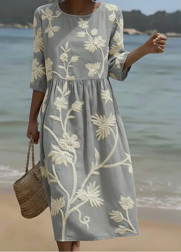 Ashley | Vestido Midi con Estampado de Plantas y Flores