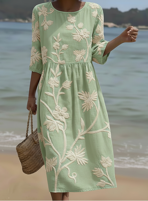 Gwen | Vestido Midi con Estampado de Plantas y Flores