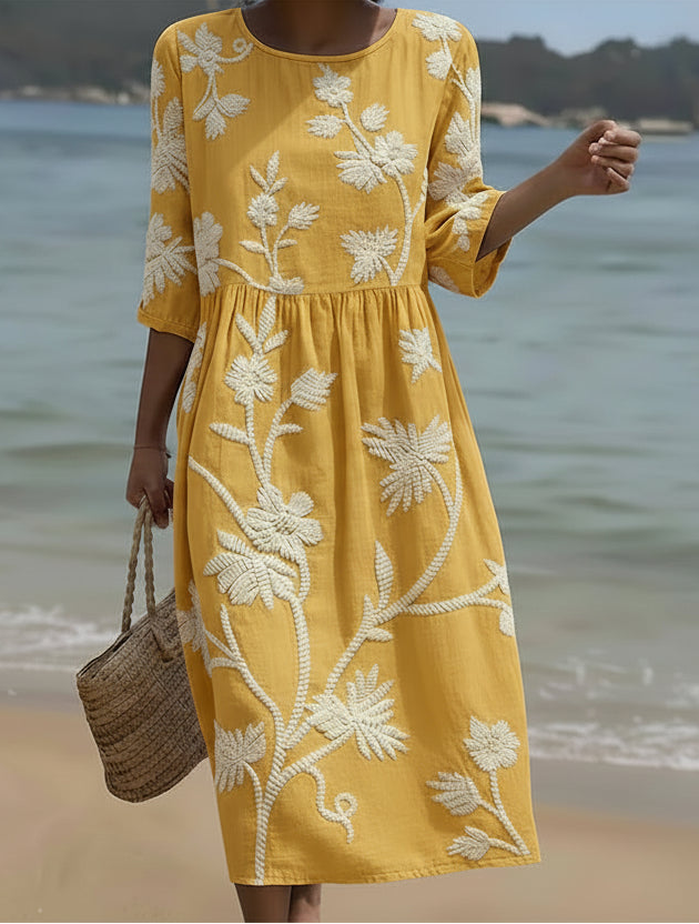 Yassy | Vestido Midi con Estampado de Plantas y Flores