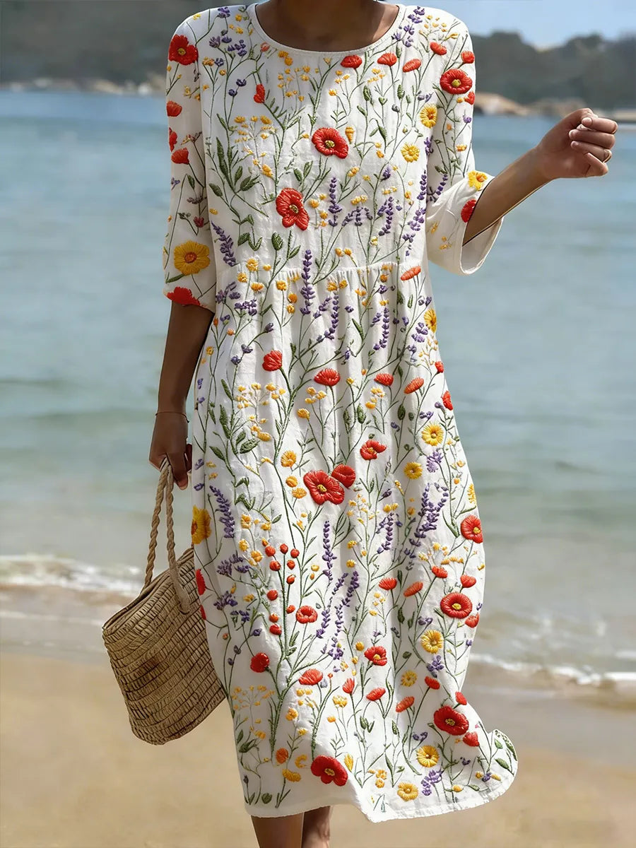 Christina | Vestido Maxi de Cuello Redondo con Estampado Floral