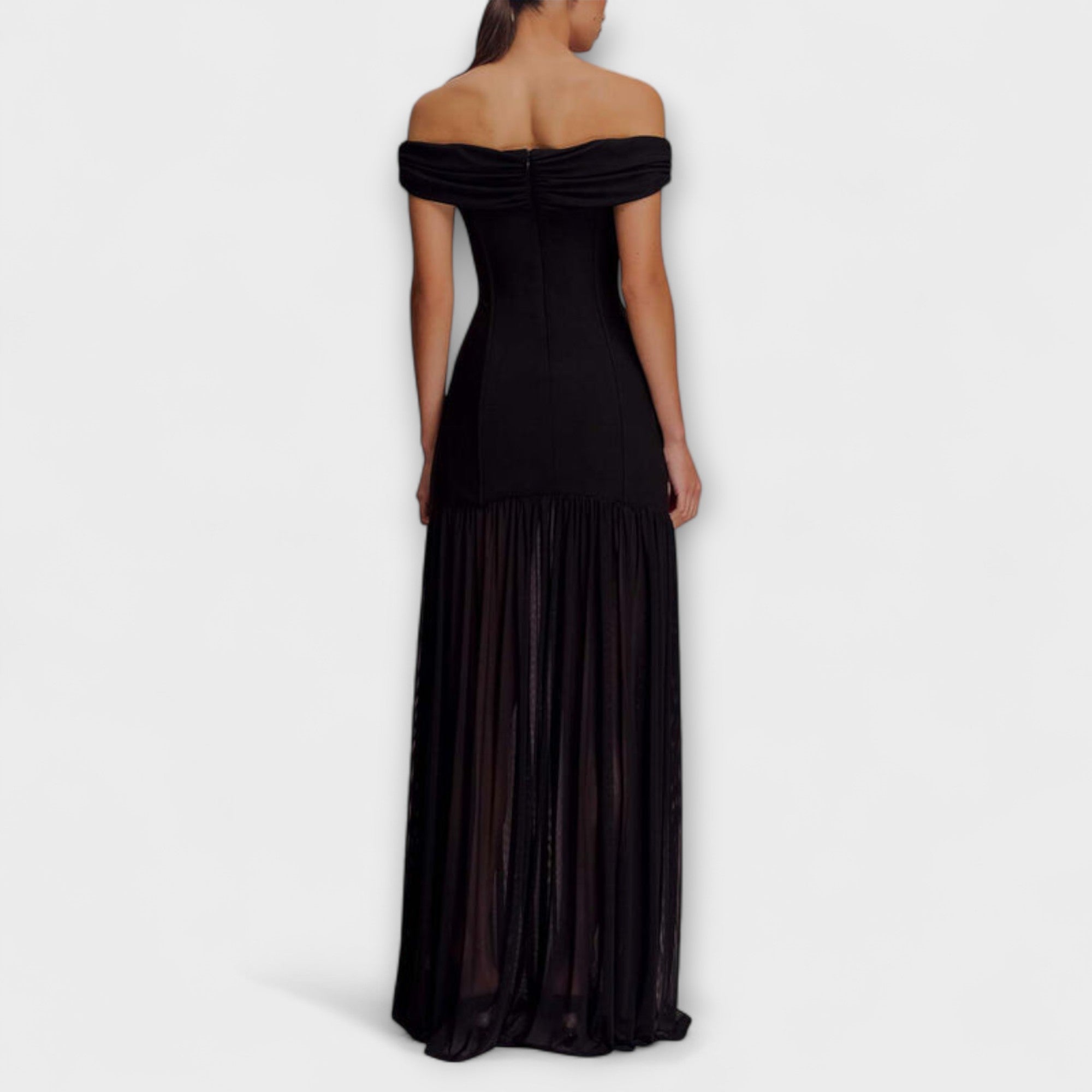 Maelie - Elegante vestido maxi bodycon sin tirantes con adornos florales