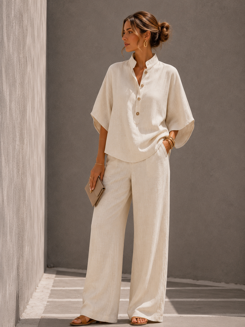 Maribel - Conjunto de lino con pantalón amplio