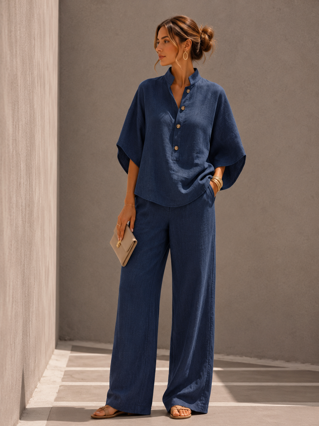Maribel - Conjunto de lino con pantalón amplio