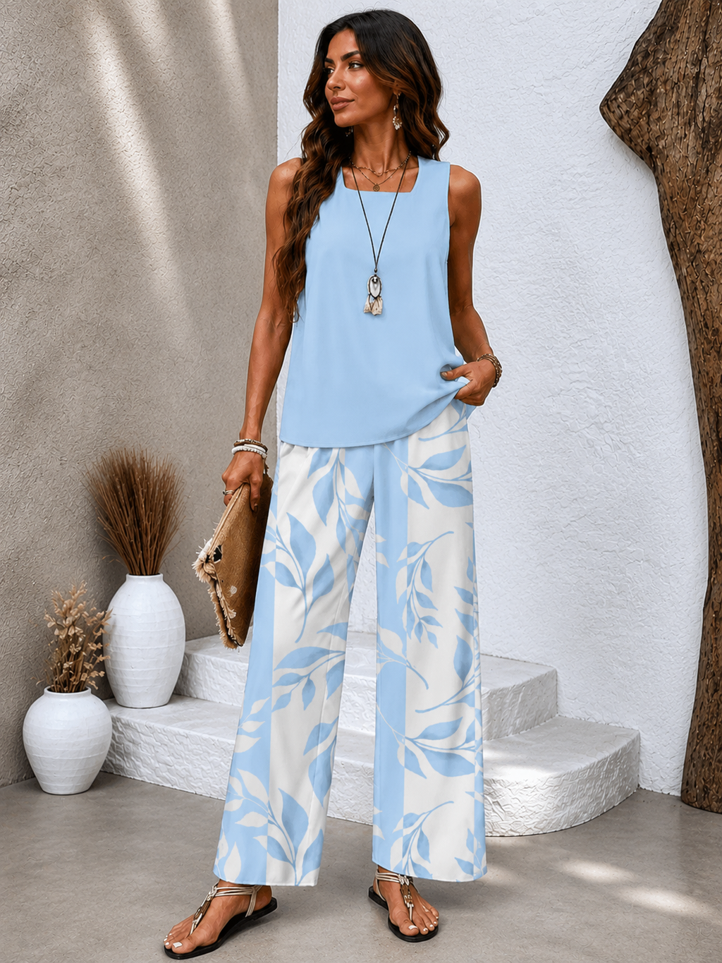 Conjunto Riviera Azul | Blusa + Pantalón