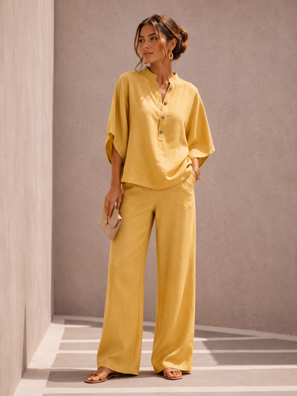 Maribel - Conjunto de lino con pantalón amplio
