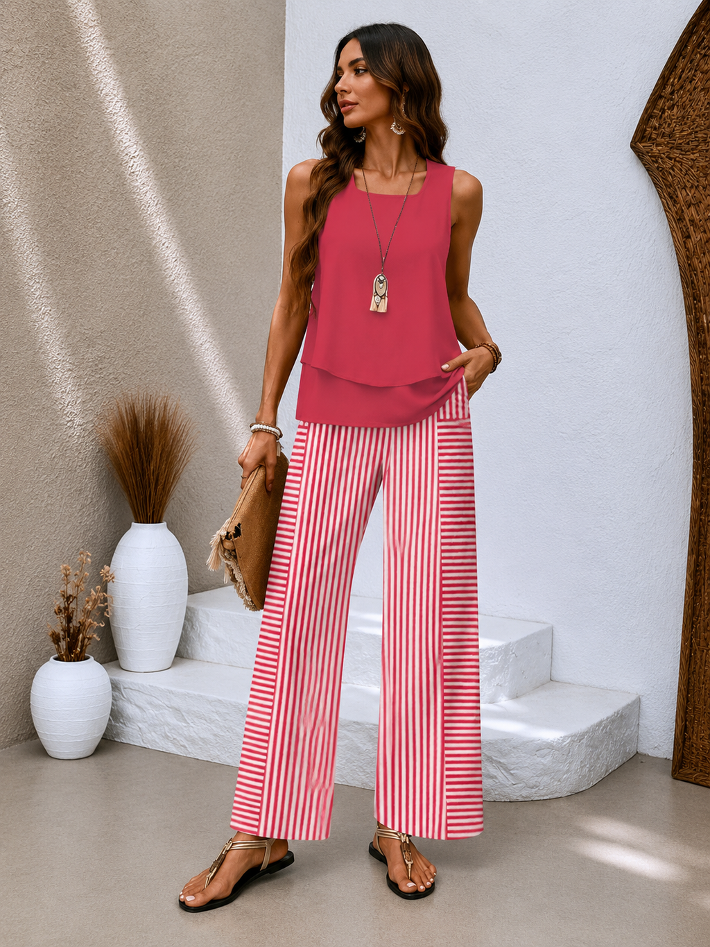 Conjunto Luxe Fresa | Blusa + Pantalón