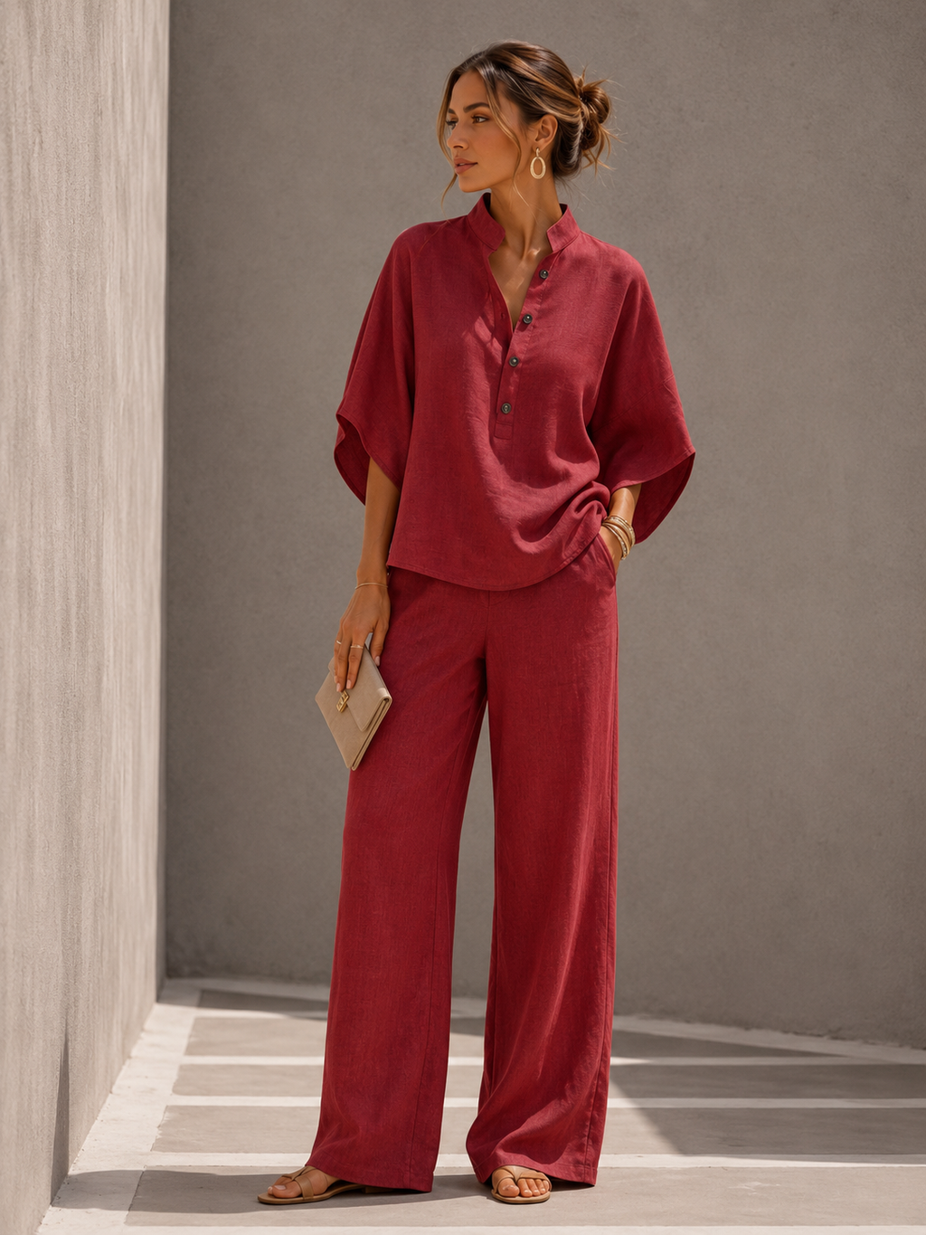 Maribel - Conjunto de lino con pantalón amplio