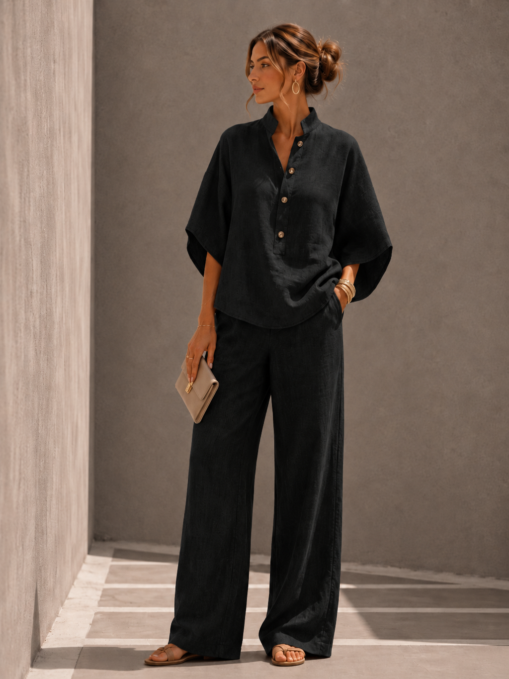 Maribel - Conjunto de lino con pantalón amplio
