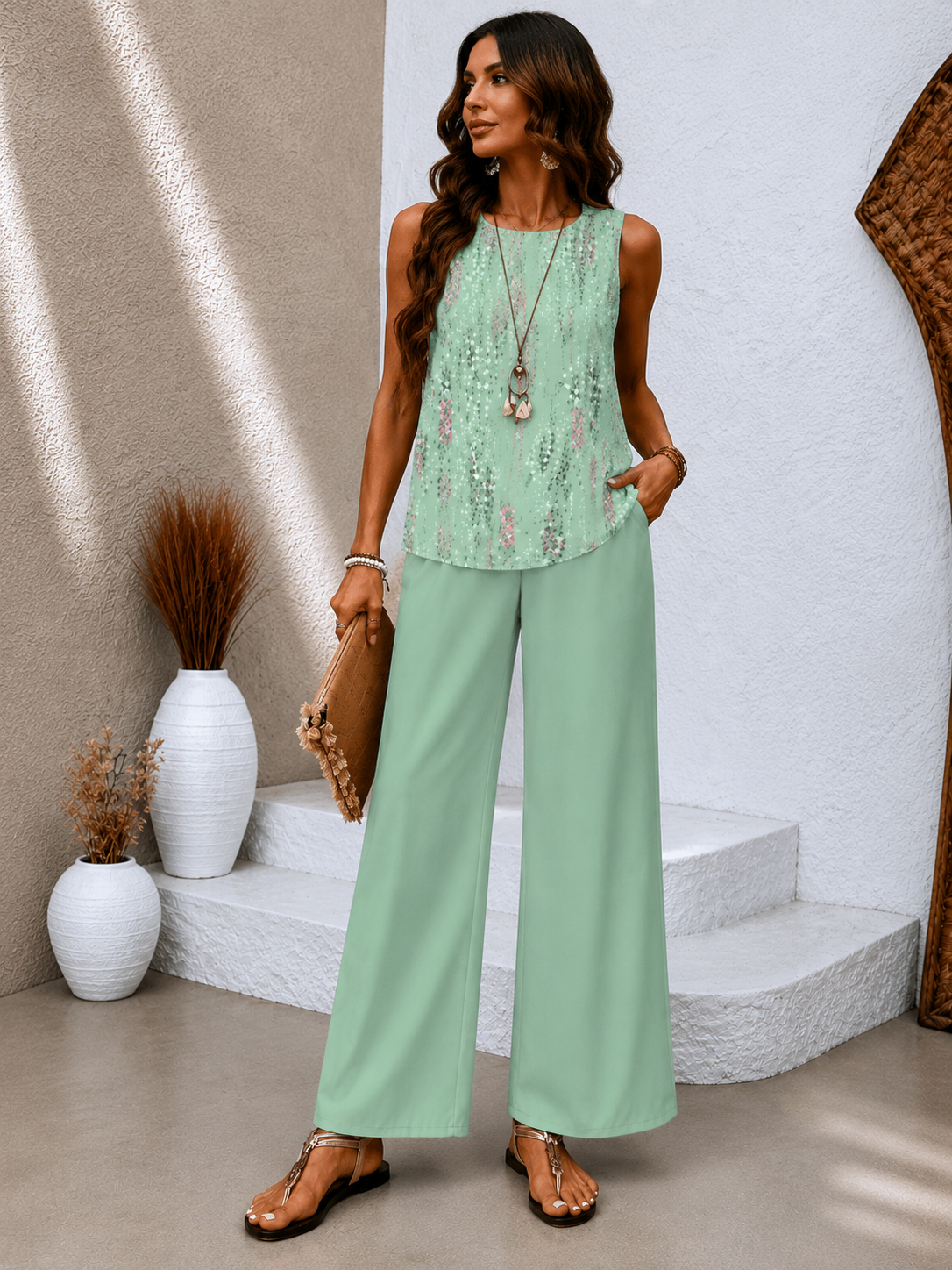 Conjunto Luxe Menta | Blusa + Pantalón
