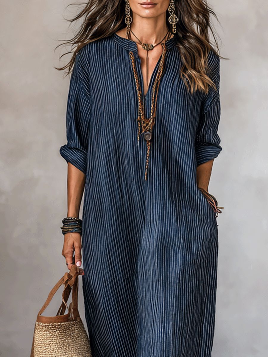 Vestido maxi holgado índigo de estilo nómada