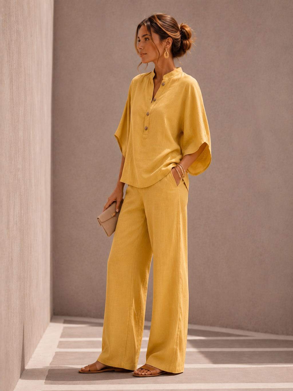 Maribel - Conjunto de lino con pantalón amplio