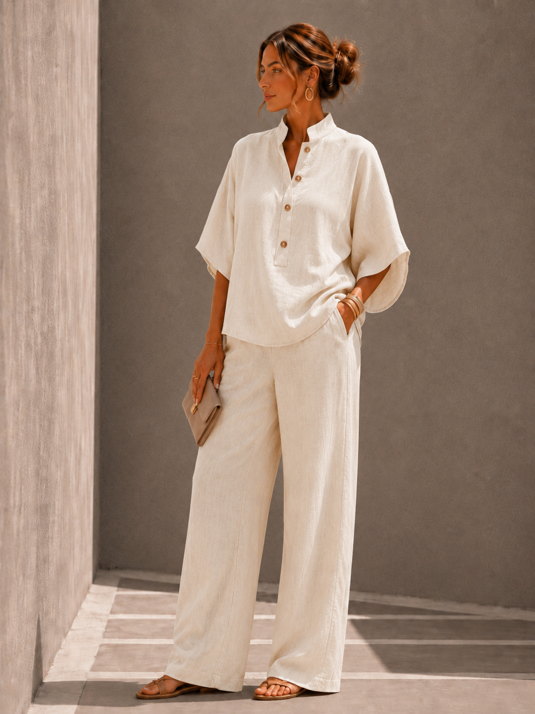 Maribel - Conjunto de lino con pantalón amplio