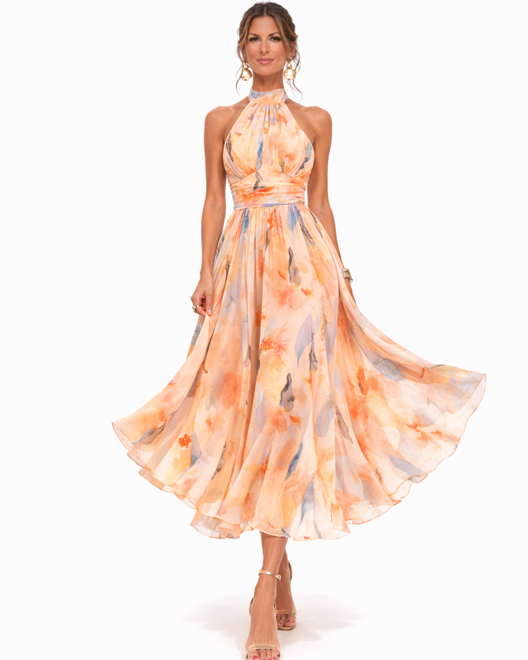 Aurora ™ Vestido con cuello halter y estampado acuarela