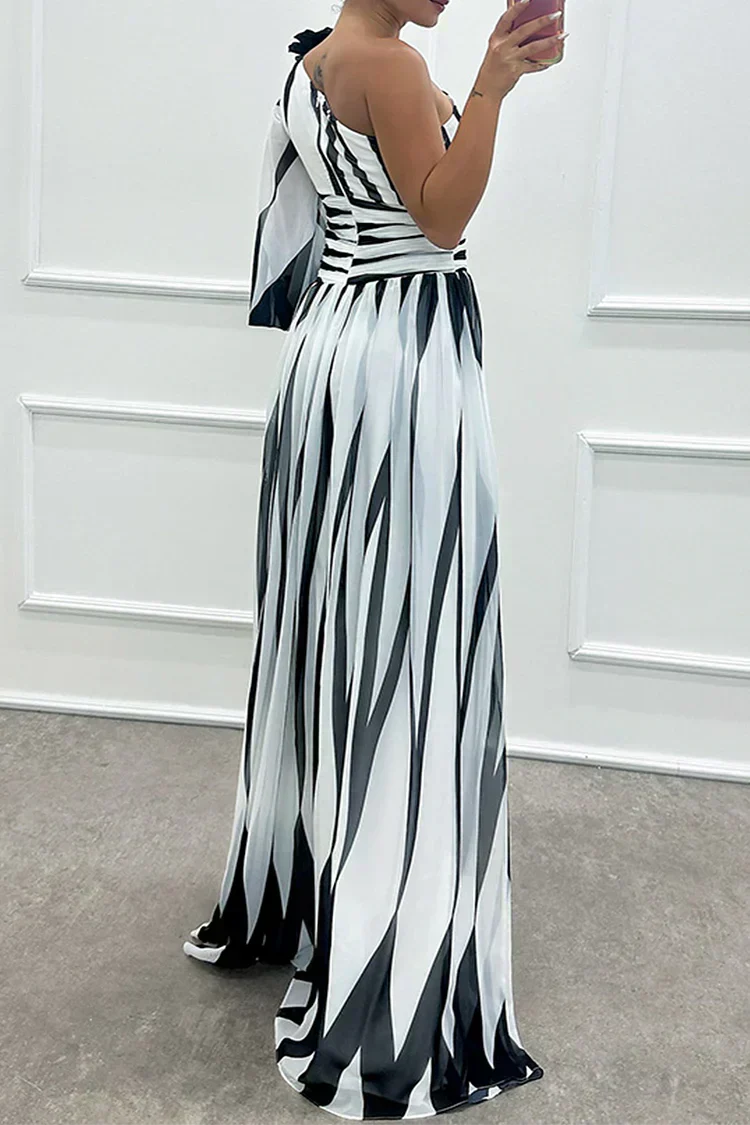 Shiloh - Vestido Maxi Elegante a Rayas con Un Hombro