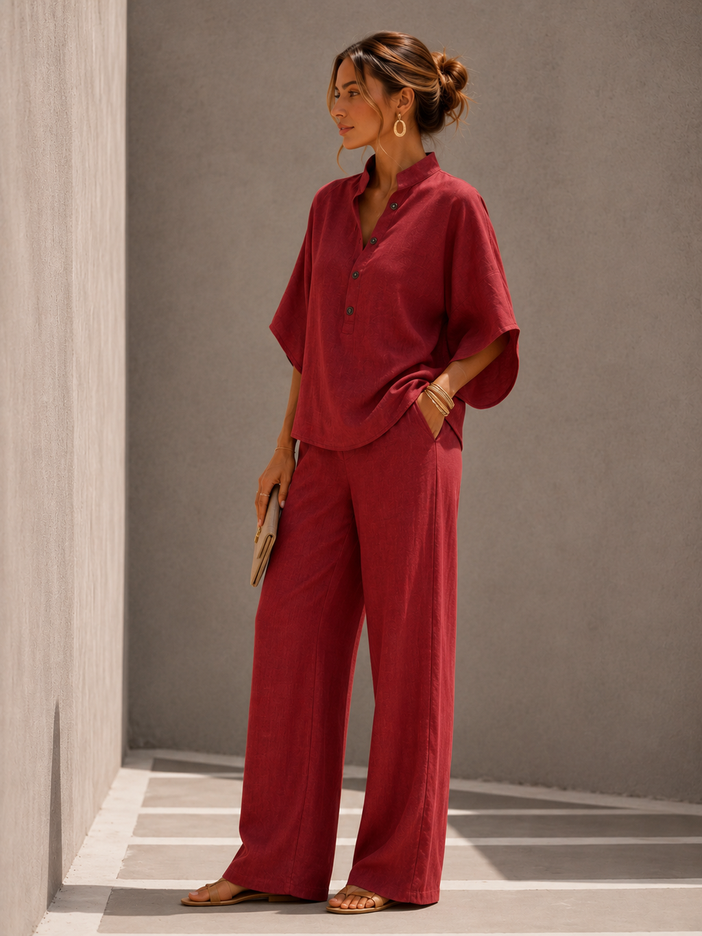 Maribel - Conjunto de lino con pantalón amplio