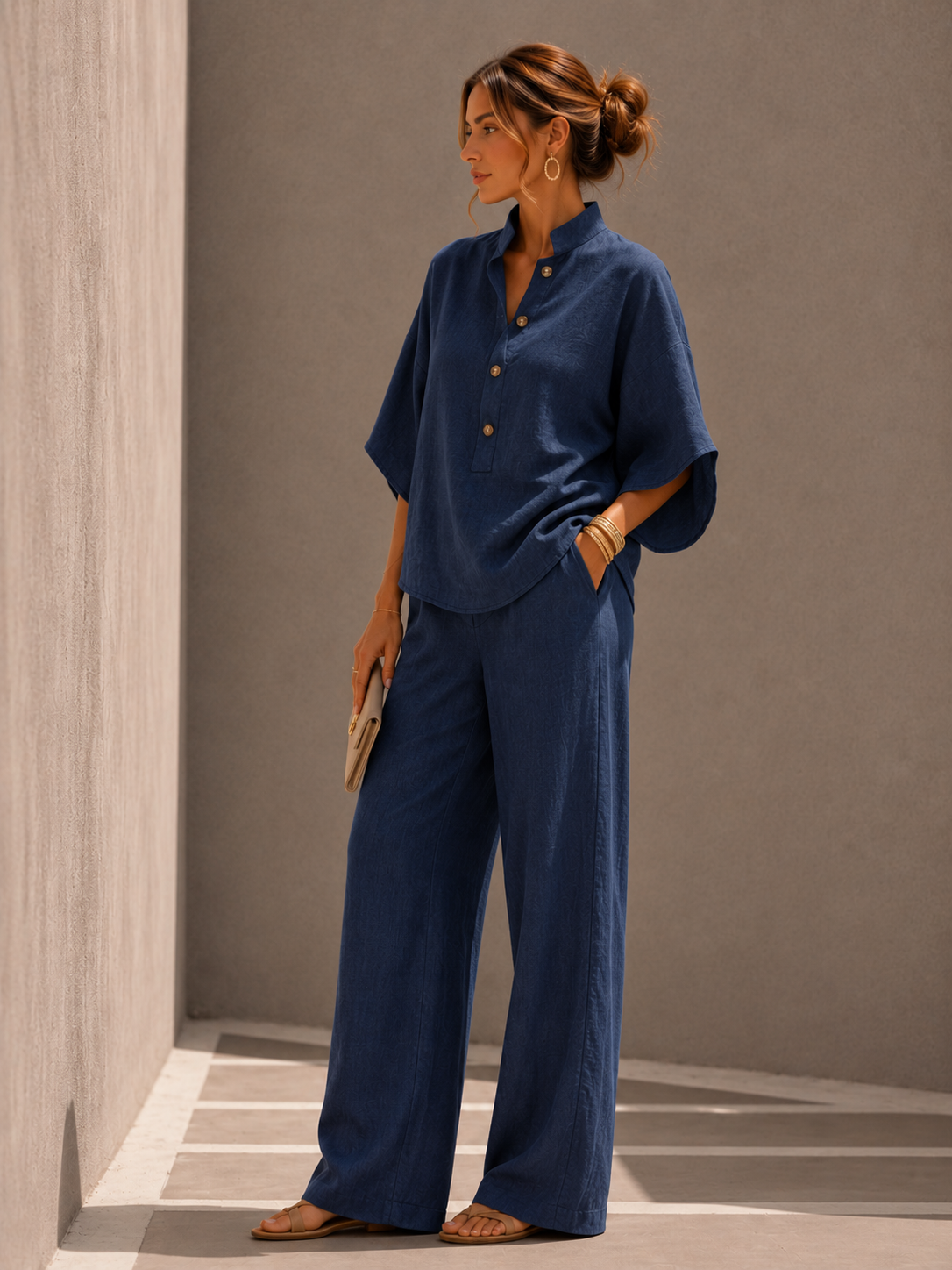 Maribel - Conjunto de lino con pantalón amplio