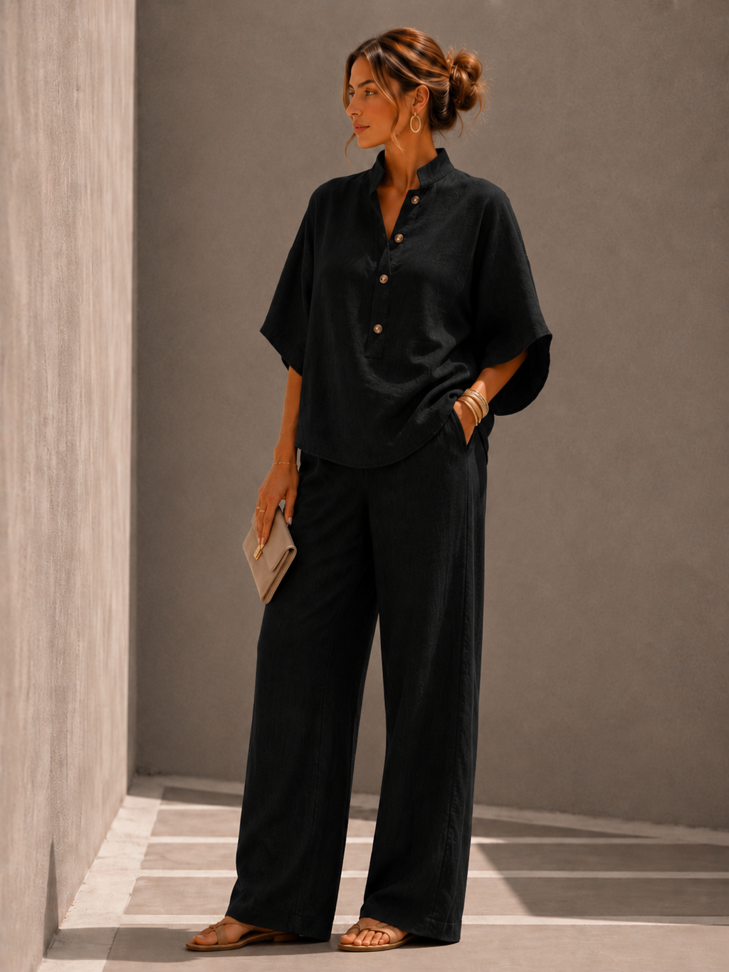 Maribel - Conjunto de lino con pantalón amplio