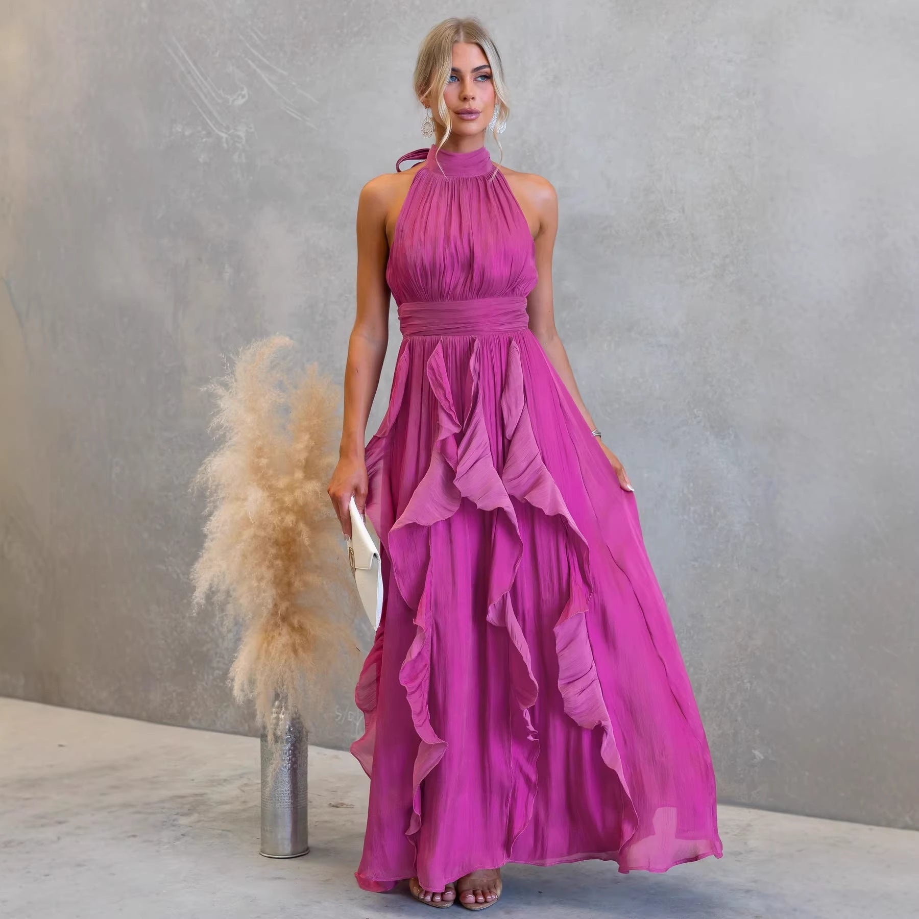 Vestido Maxi Halter Rizado Celestia