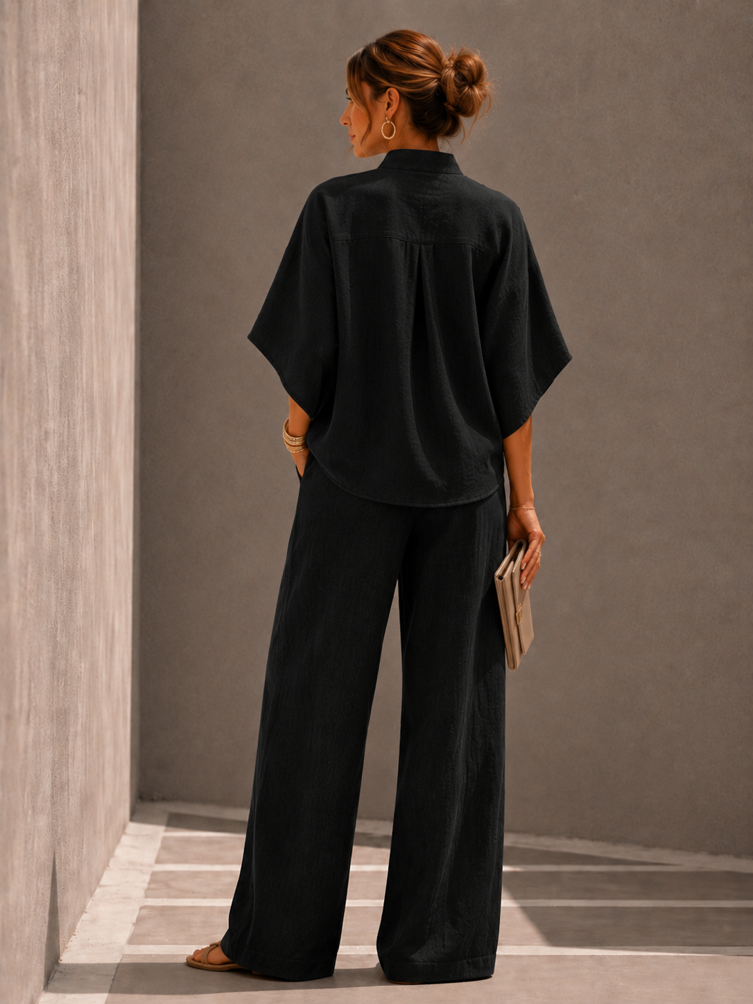 Maribel - Conjunto de lino con pantalón amplio