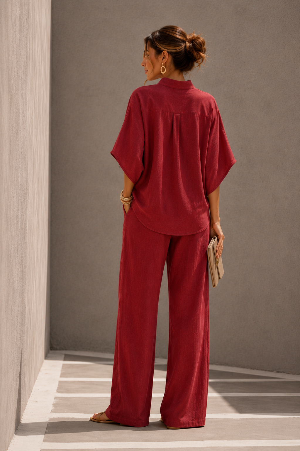 Maribel - Conjunto de lino con pantalón amplio