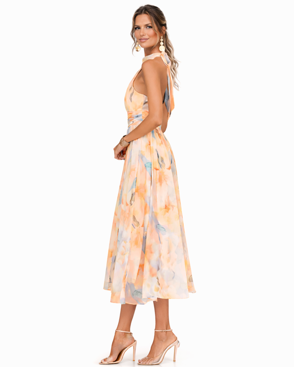 Aurora ™ Vestido con cuello halter y estampado acuarela