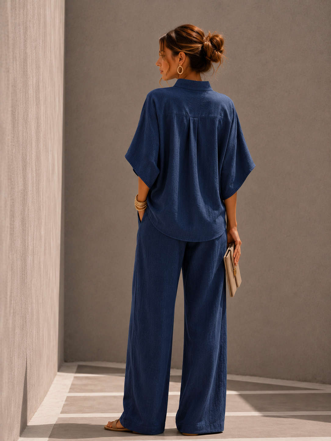 Maribel - Conjunto de lino con pantalón amplio