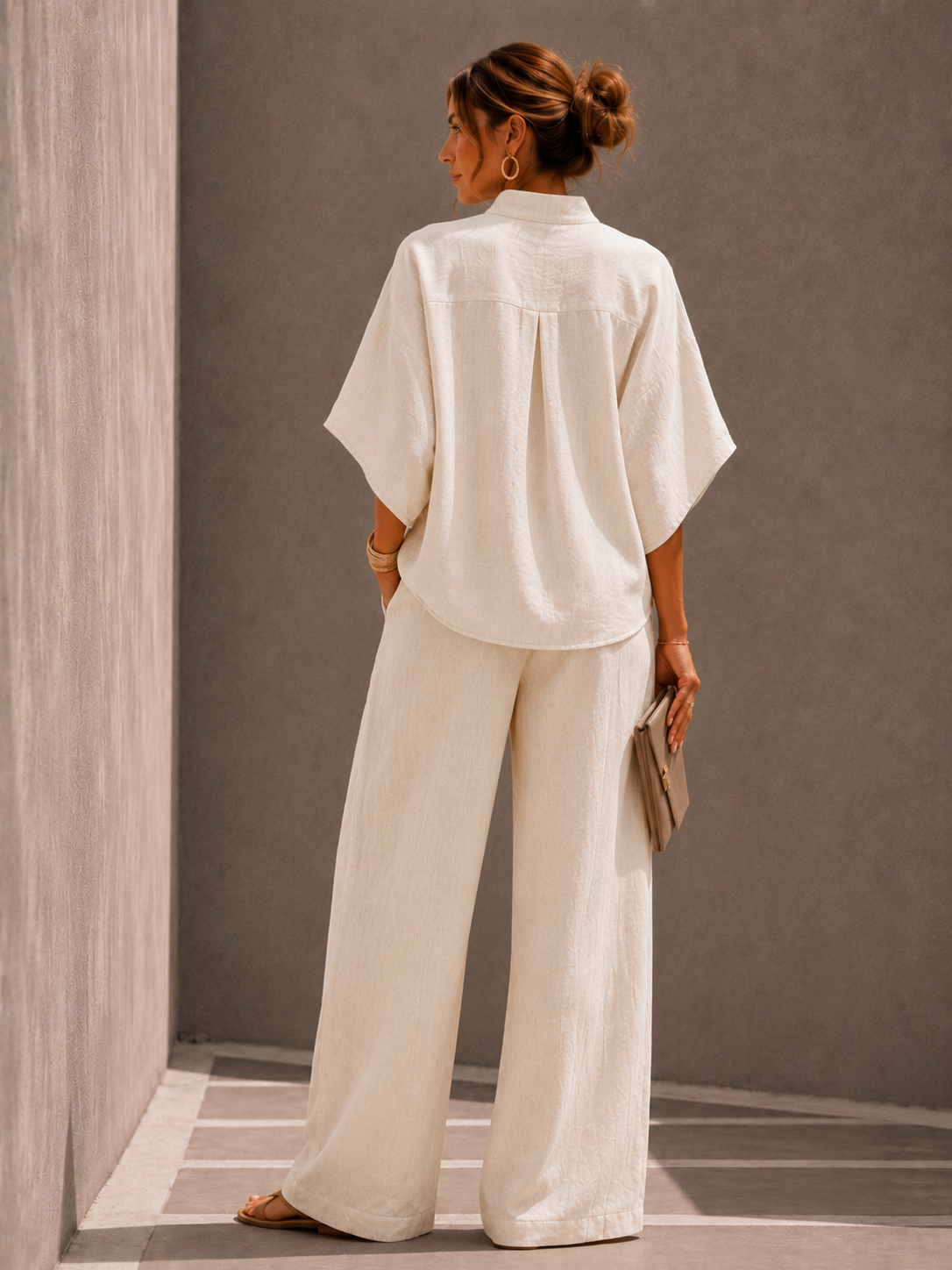 Maribel - Conjunto de lino con pantalón amplio