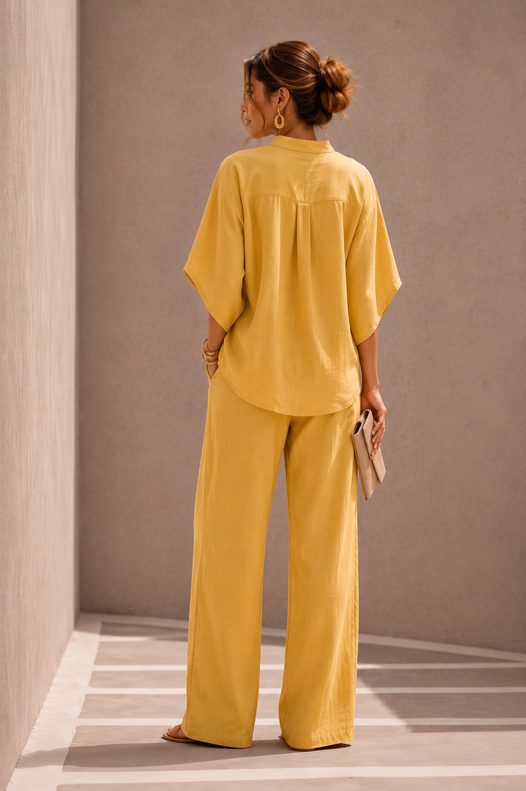 Maribel - Conjunto de lino con pantalón amplio