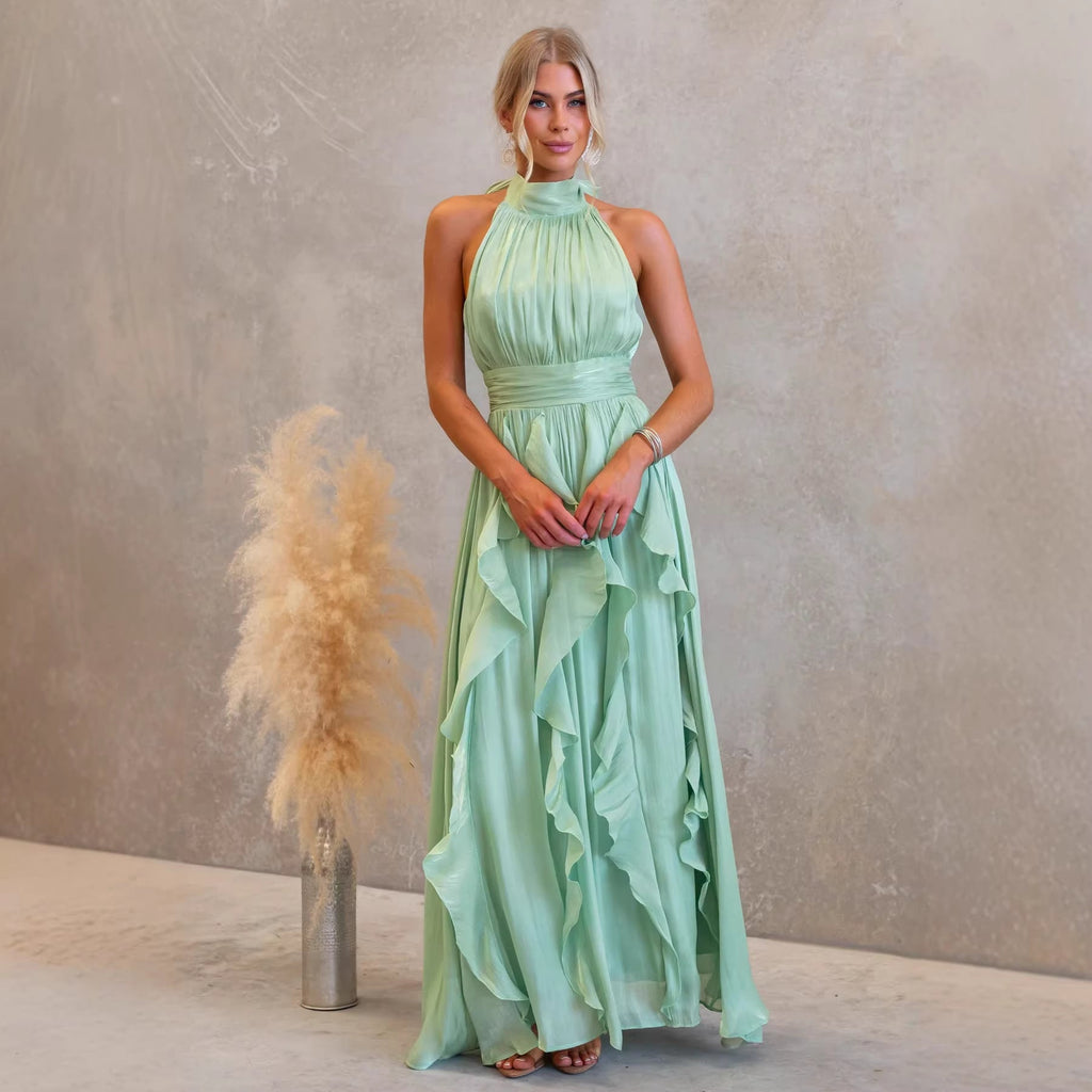 Vestido Maxi Halter Rizado Celestia