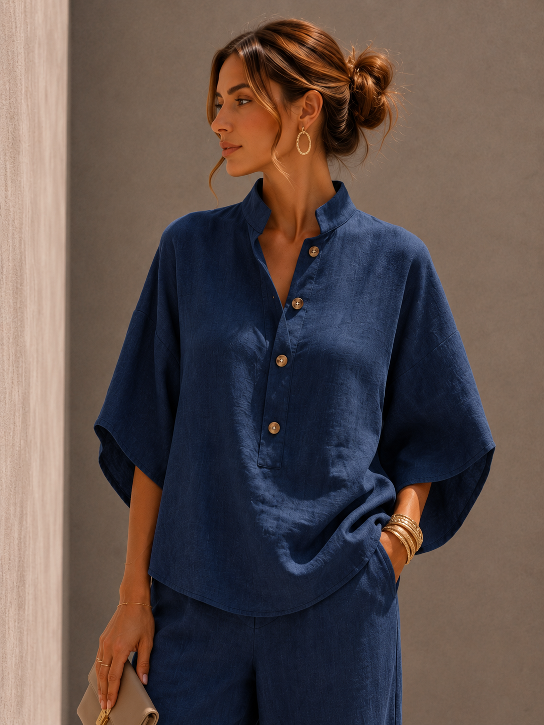 Maribel - Conjunto de lino con pantalón amplio