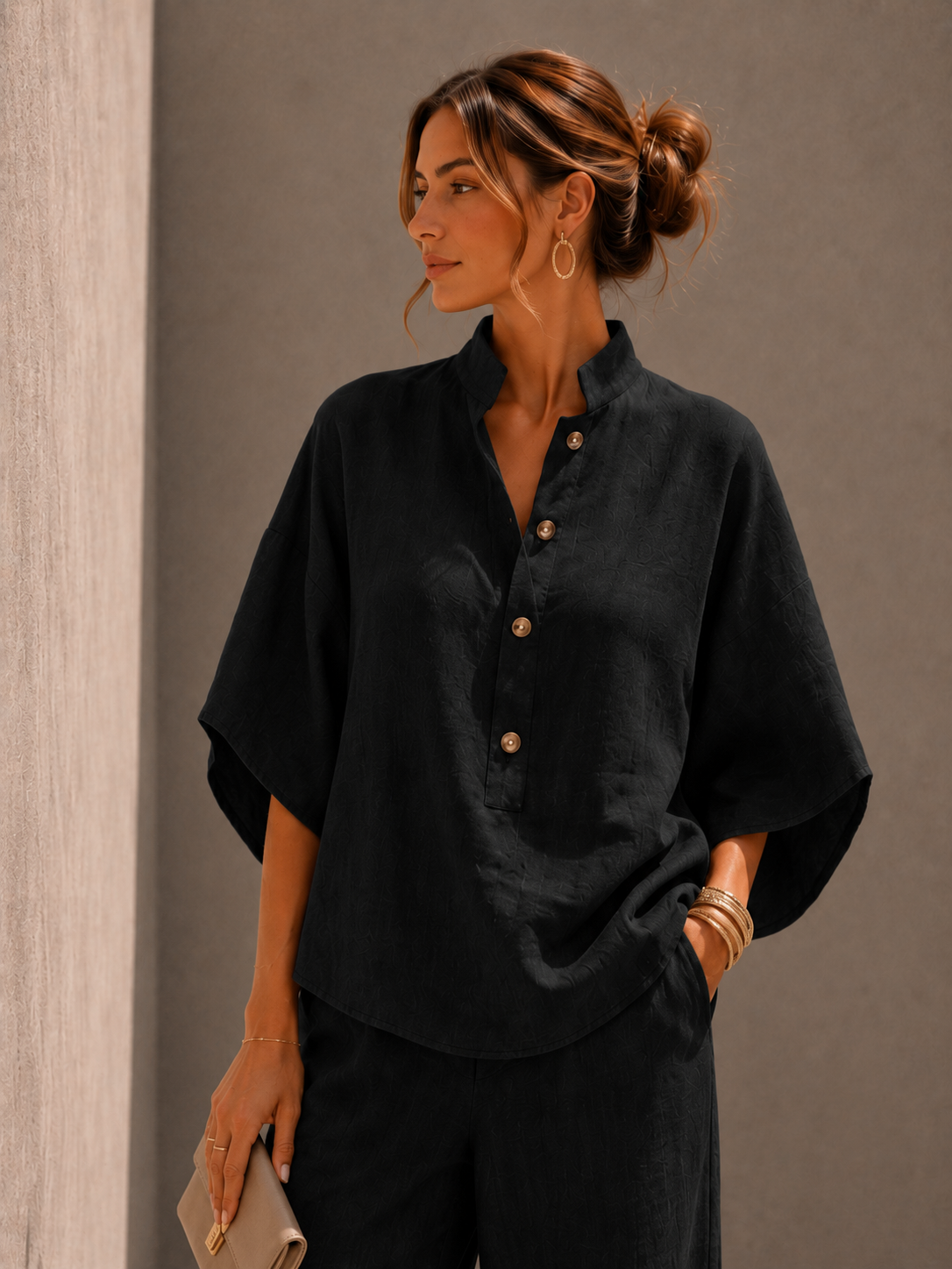 Maribel - Conjunto de lino con pantalón amplio