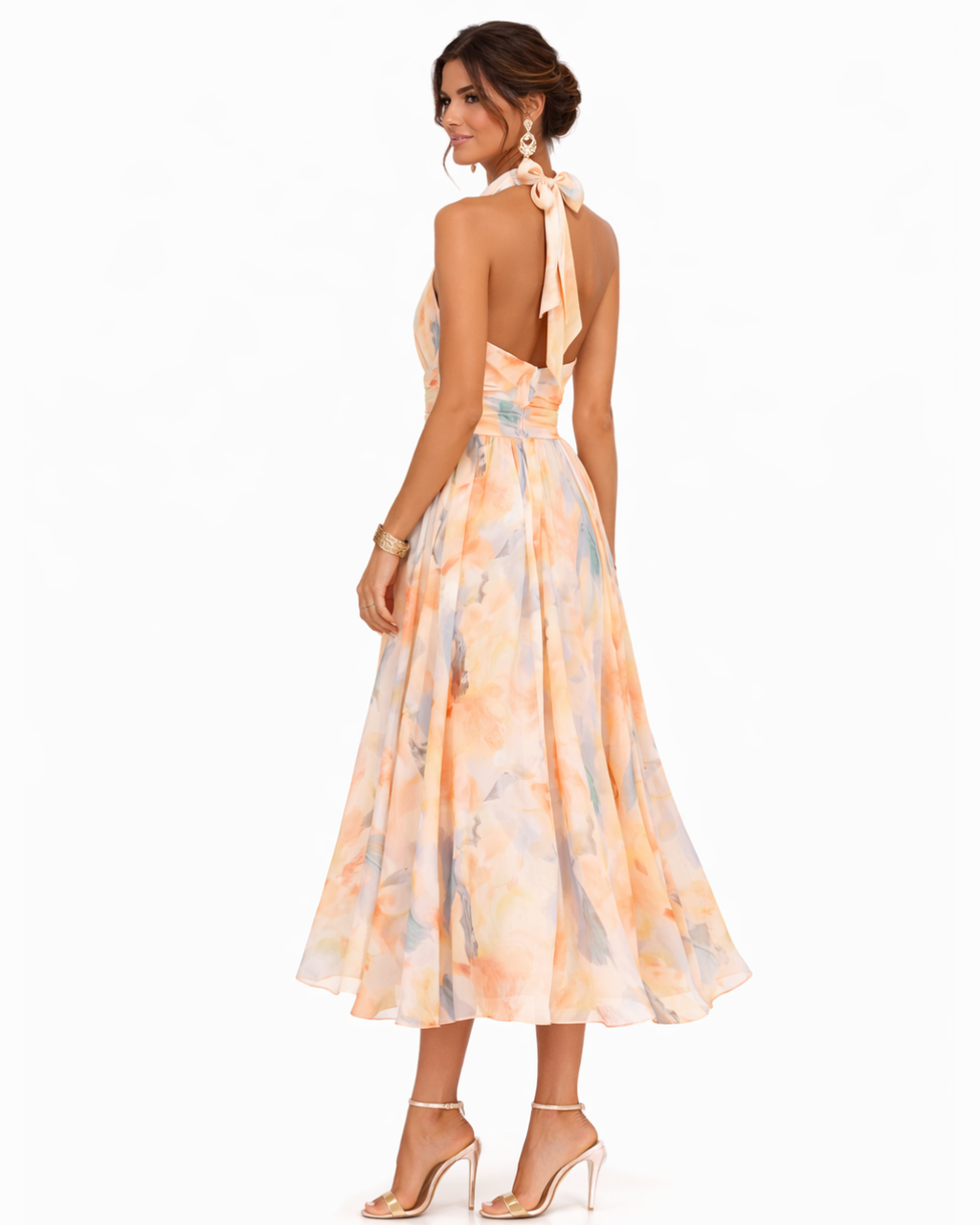 Aurora ™ Vestido con cuello halter y estampado acuarela