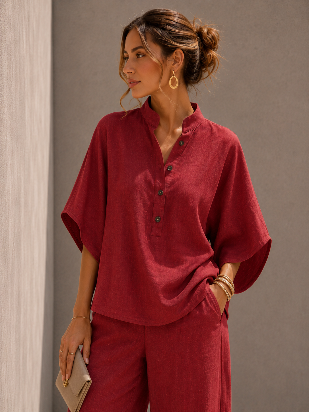 Maribel - Conjunto de lino con pantalón amplio
