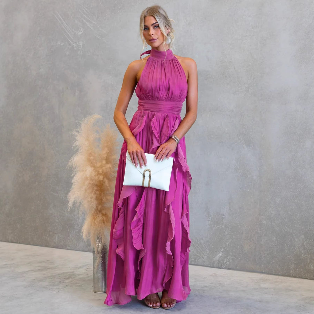 Vestido Maxi Halter Rizado Celestia