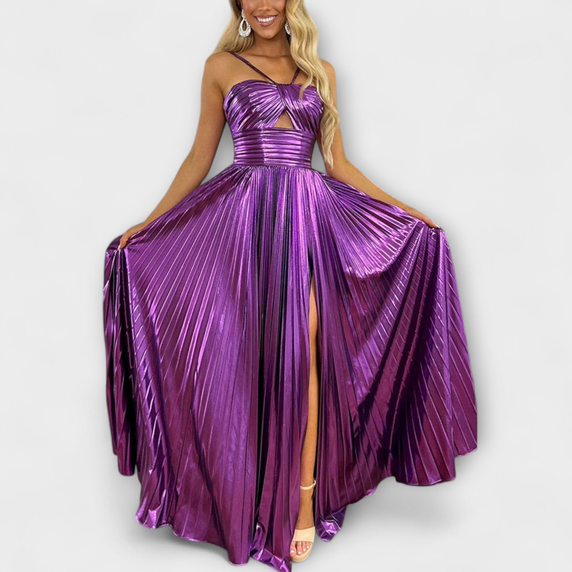Vestido maxi con tela metálica