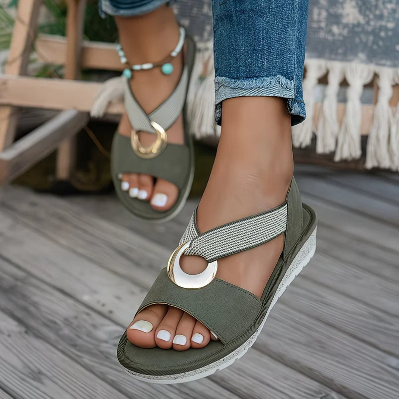 Marlenia | Sandalias Planas con Hebilla de Metal