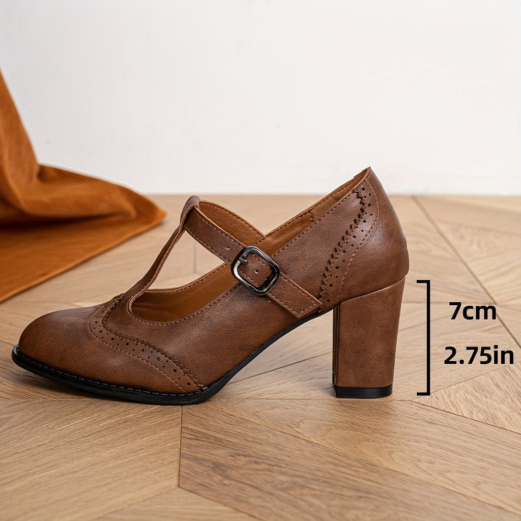 Valentina | Tacones brogue retro con tira en T y elegancia sin esfuerzo