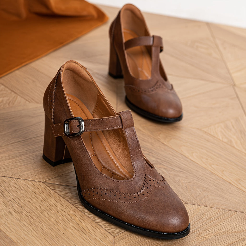 Valentina | Tacones brogue retro con tira en T y elegancia sin esfuerzo