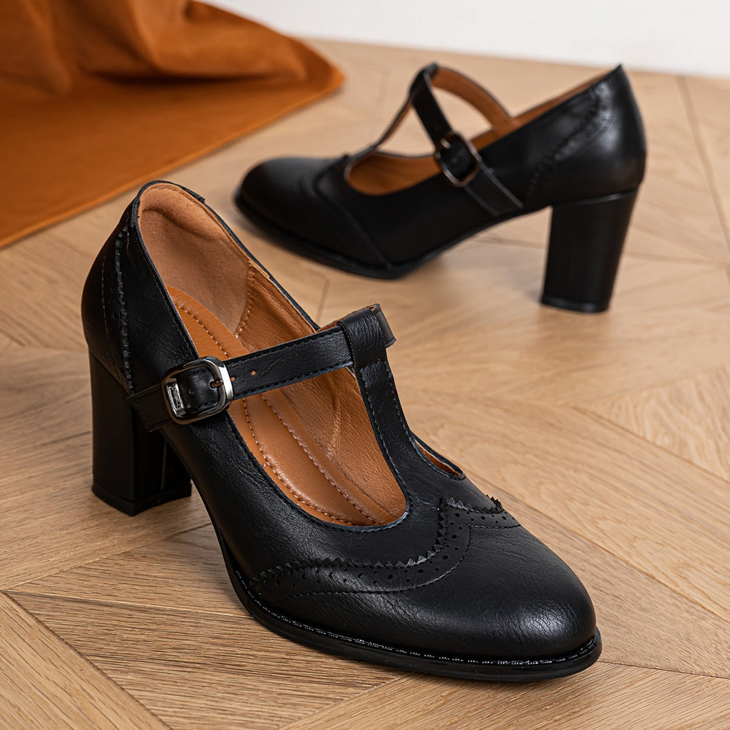 Valentina | Tacones brogue retro con tira en T y elegancia sin esfuerzo