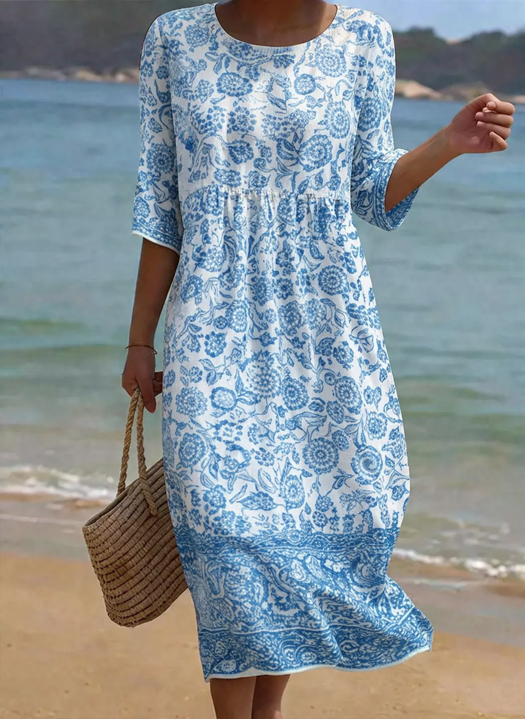 Azul | Vestido Elegante con Patrón Floral