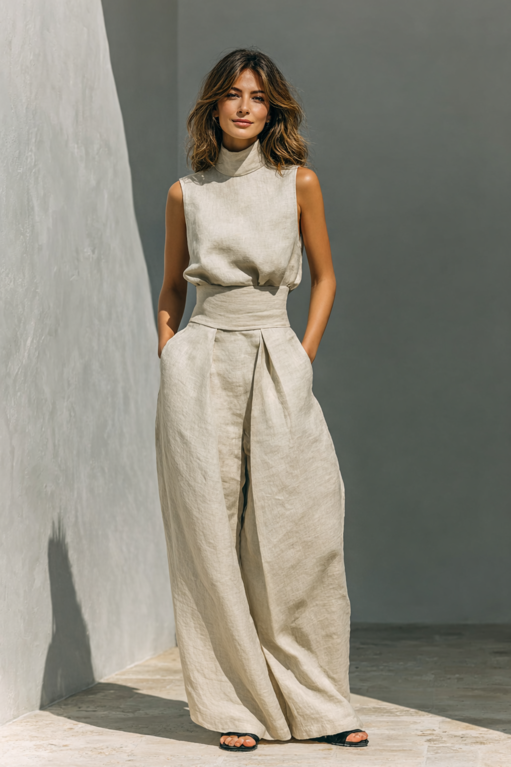 Maria™ | Conjunto de camiseta y pantalones anchos de algodón y lino