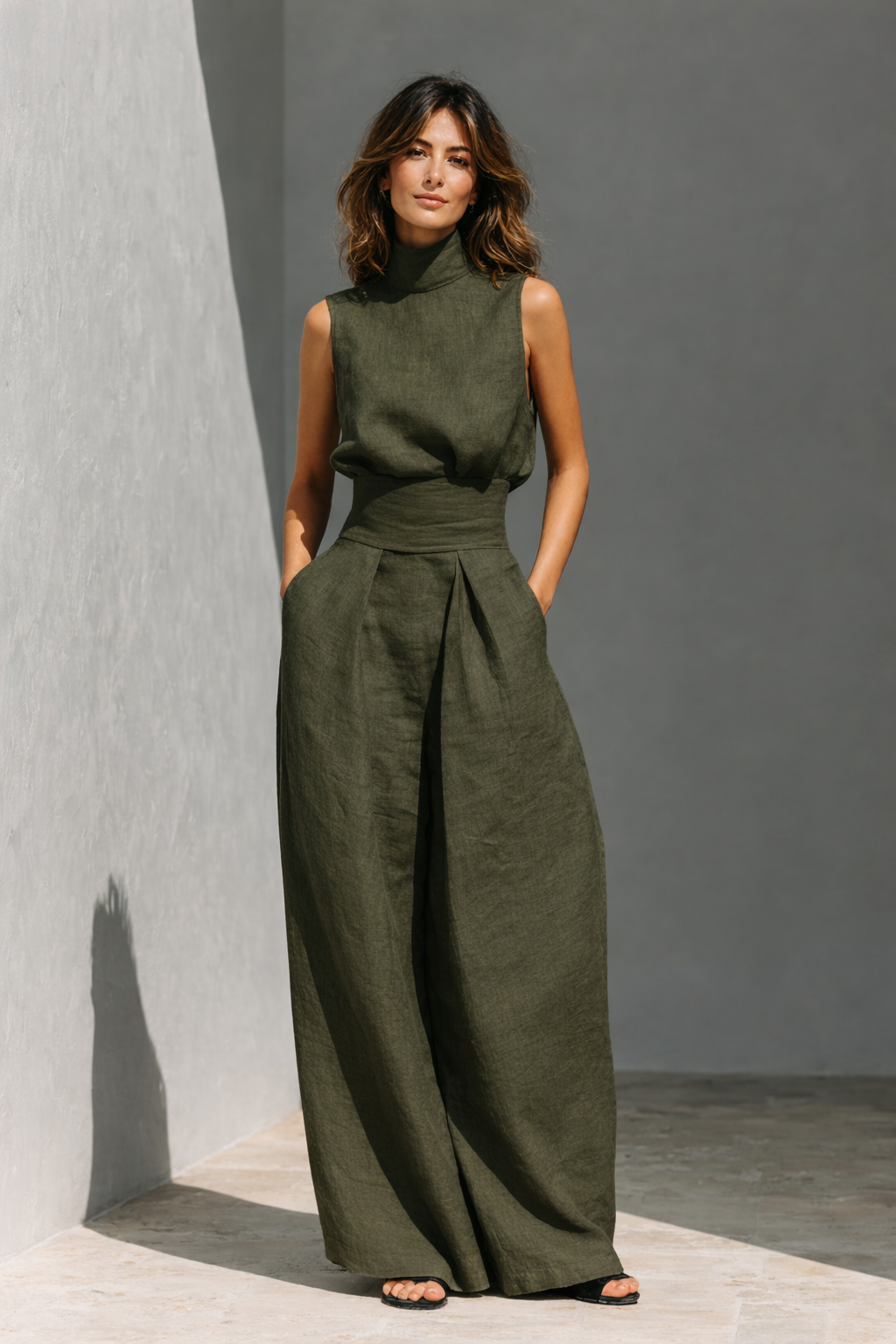 Maria™ | Conjunto de camiseta y pantalones anchos de algodón y lino