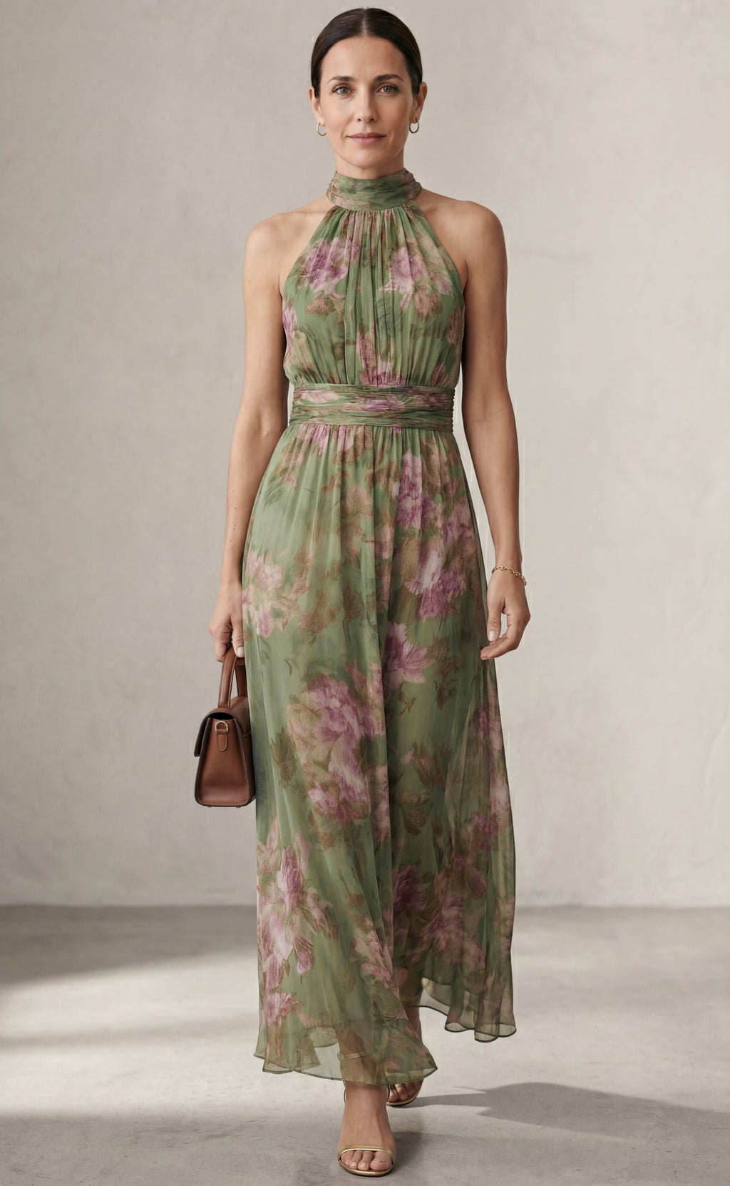 Livia | Vestido Maxi Halter Floral Elegante