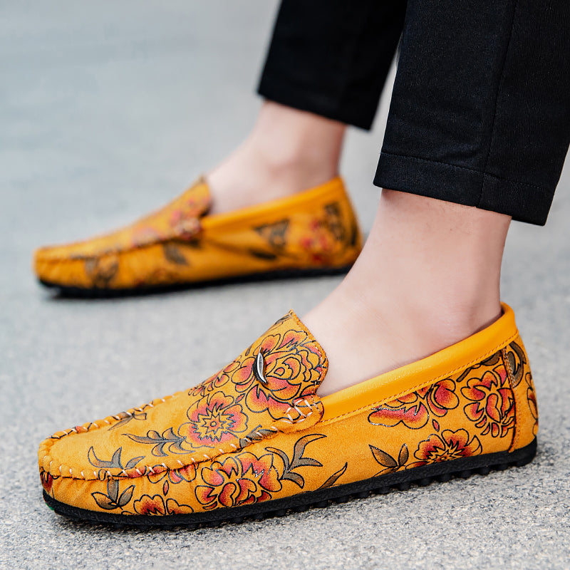 Mocasines florales de piel