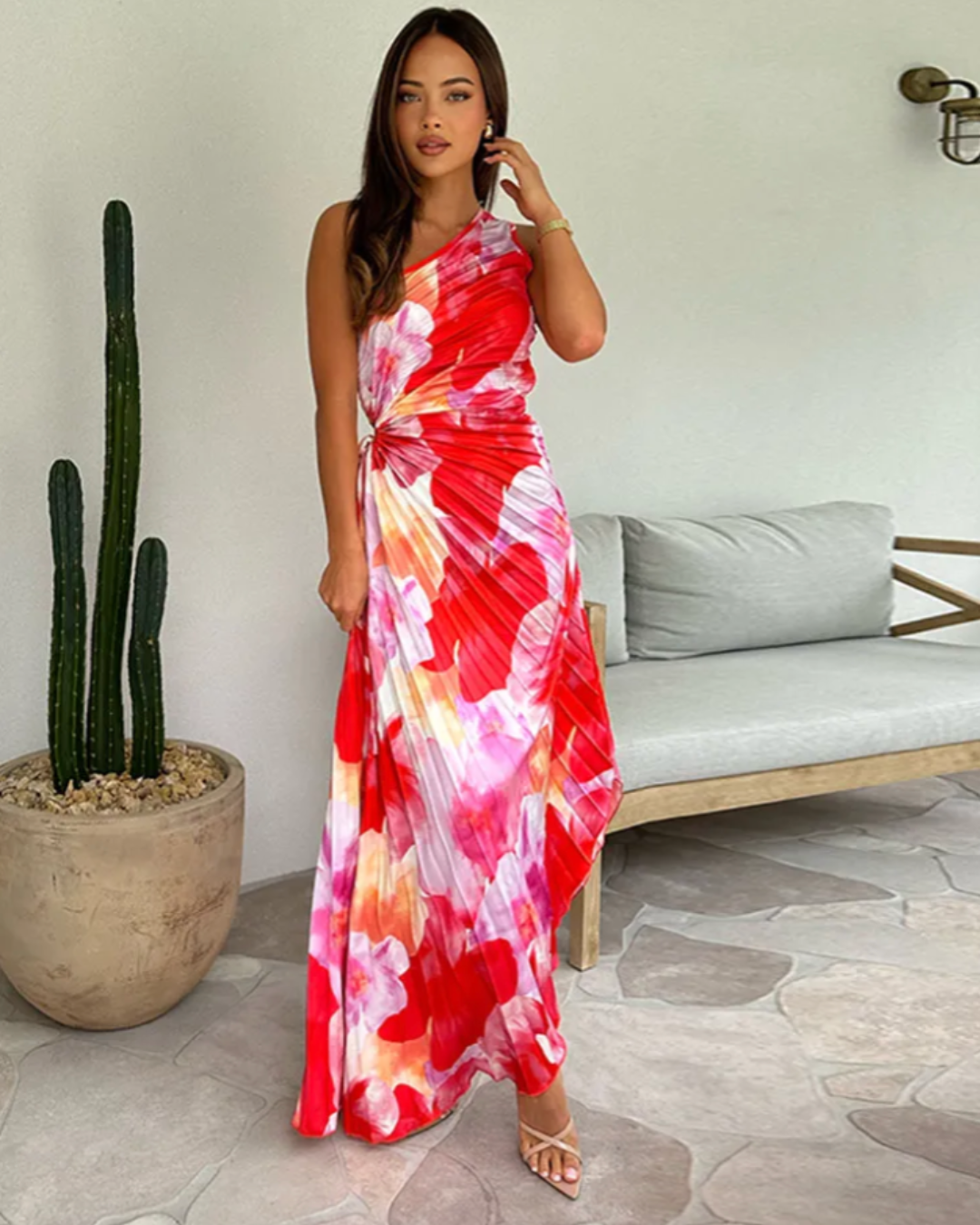 Vestido Celeste Vibrante Tropical de Noche