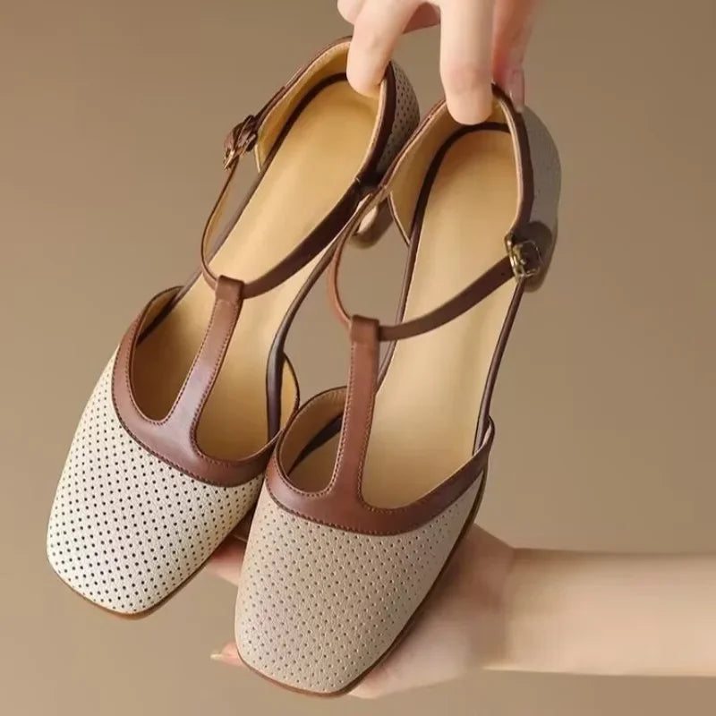 Zapatos Isava de Tacón Medio de Cuero Real