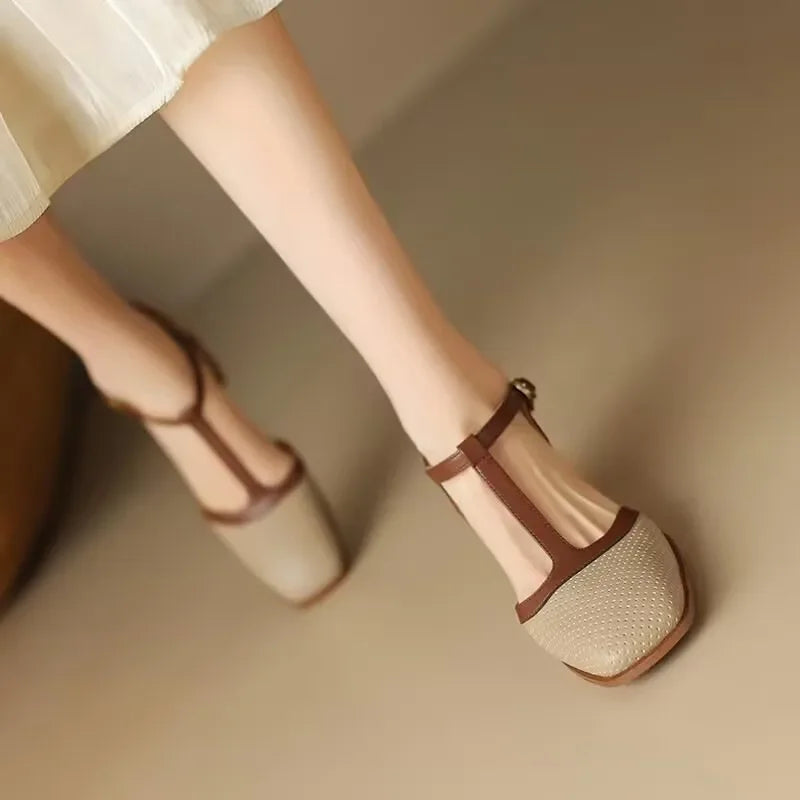 Zapatos Isava de Tacón Medio de Cuero Real